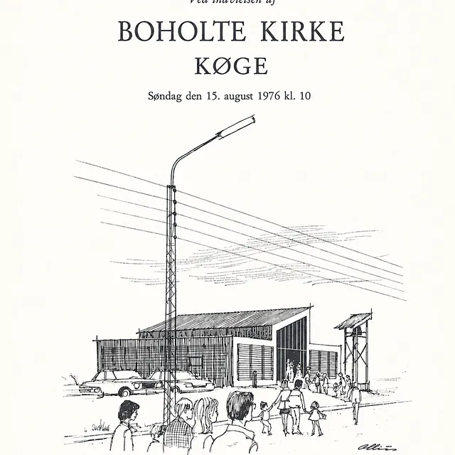 Folrsiden af programmet til indvielsen af vandrekirken i 1976